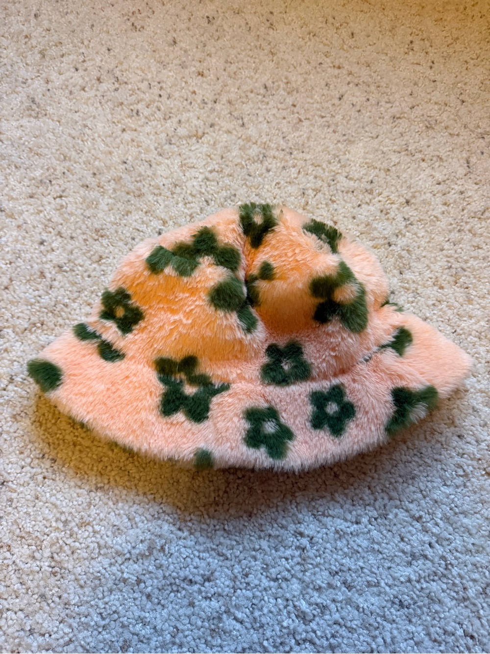 Urban Outfitters Peach Fuzzy Bucket Hat with Green Floral Print